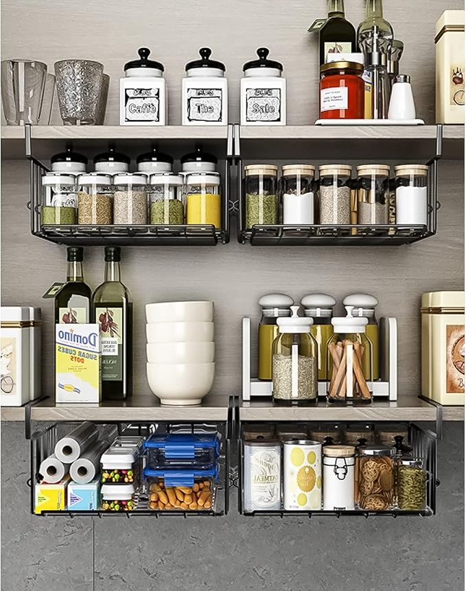 Under Shelf Basket Storage 2Pack, 11.8in Metal Under Cabinet Shelf