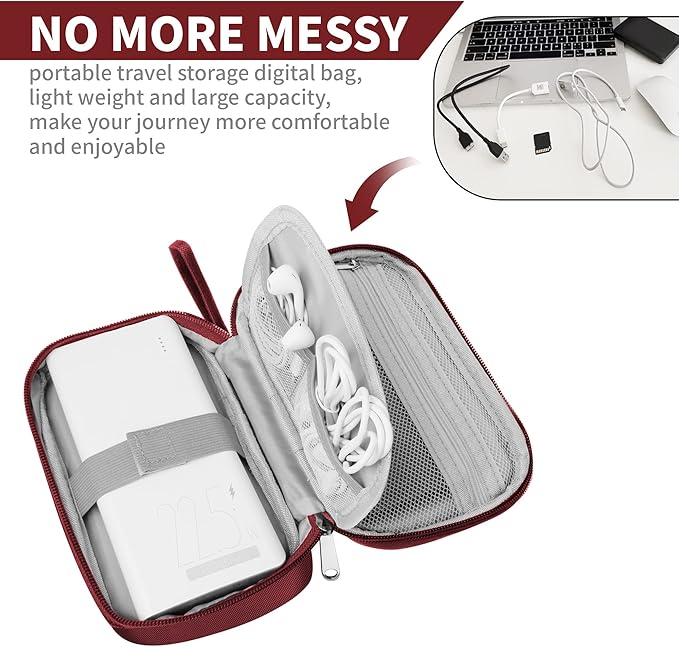 Lcsmaokin Travel Cable Organizer Bag Pouch Electronic Accessories Carry Case Portable Waterproof All-in-One Storage Bag for Cable,Charger, Phone, Hard Drive，SD Card-Wind Red