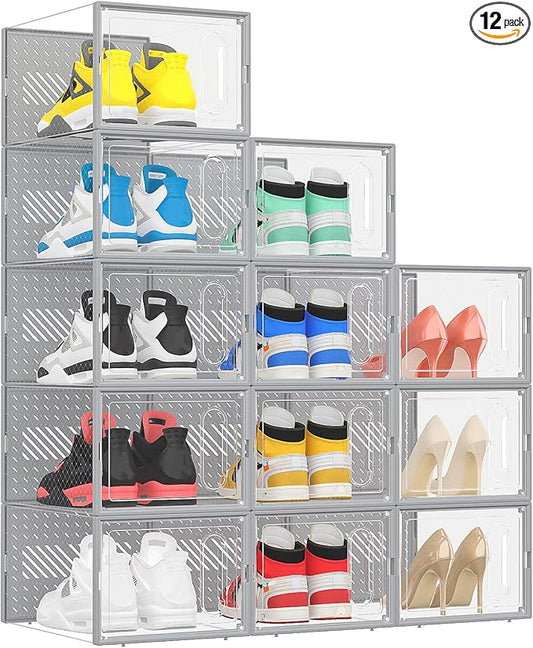 Large Shoe Organizer Storage Box with Magnetic Door, Grey