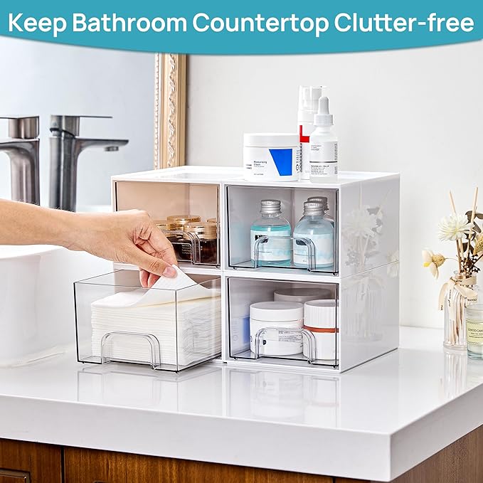 4Pack Small Stackable Storage Drawers, Bathroom Makeup Organizer