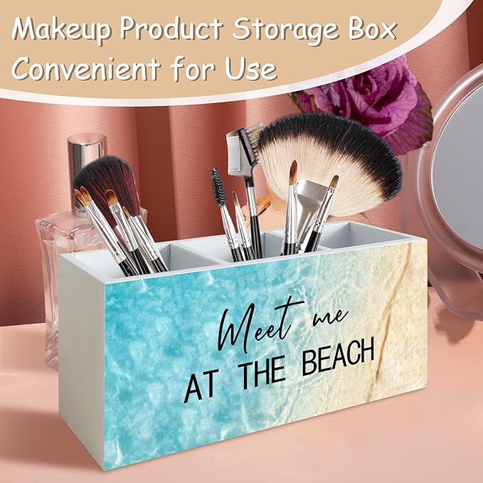Meet Me at The Beach Pen Holder for Home Office Kitchen Desk Decor, Coastal Makeup Brush Toothbrush Holder Organizer for Bathroom Desk Accessories, Beach Gifts for Women Men
