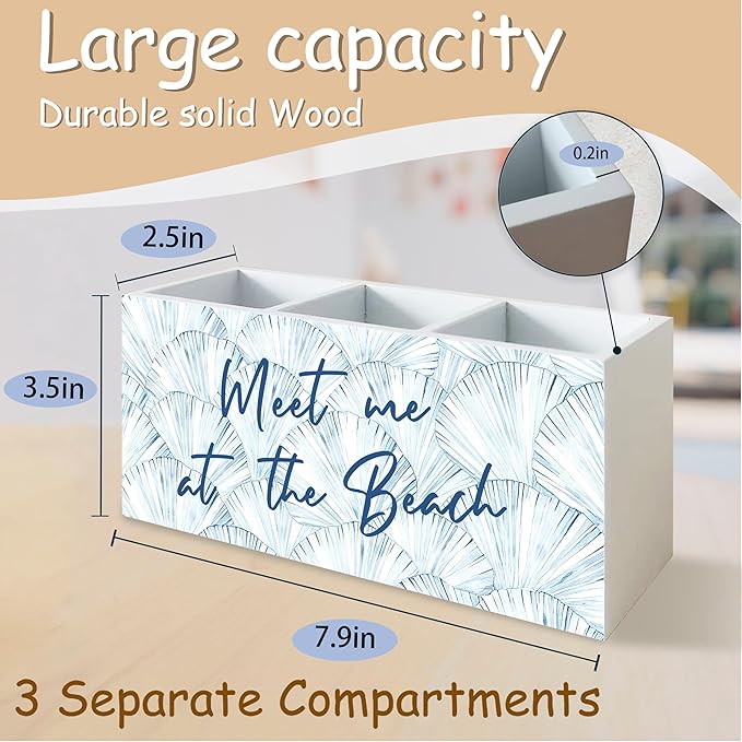 Beach Gifts for Women Men, Meet Me at The Beach Pen Holder for Home Office Kitchen Desk Decor, Coastal Makeup Brush Toothbrush Holder Organizer for Bathroom Desk Accessories