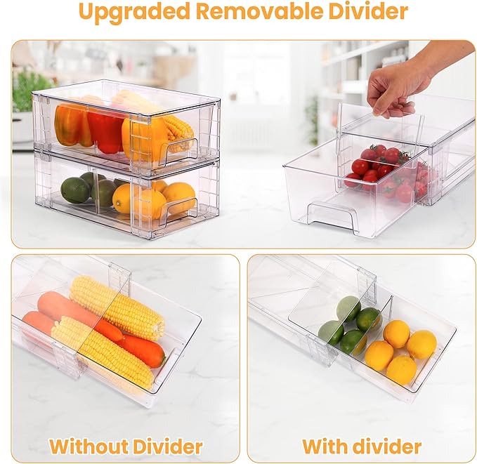 4 Pack Stackable Storage Drawers with Handles