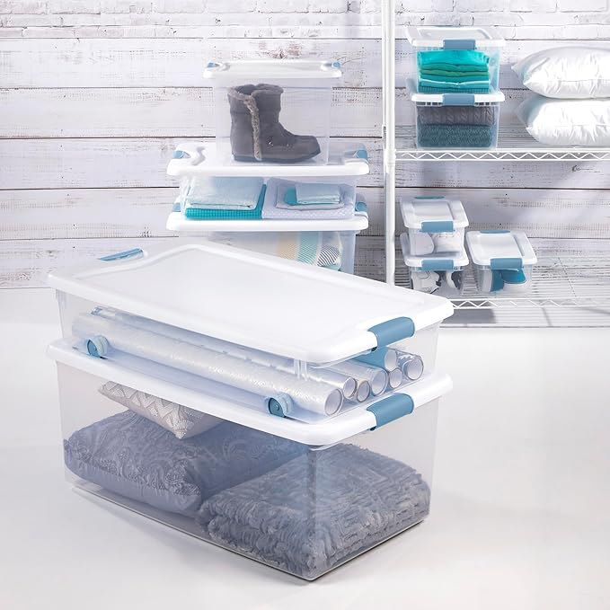 Sterilite 24-Pack Latching Box, Under Bed Storage Bins with Lids, Clear Plastic, 106 Quart - Heavy-Duty Organizing Containers for Closet, Bathroom, and Office