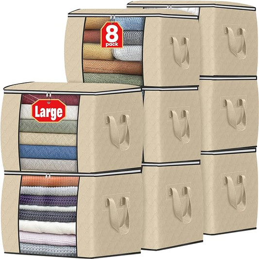 Fab totes 24 Gallons Clothes Storage, 8 Pack,Beige