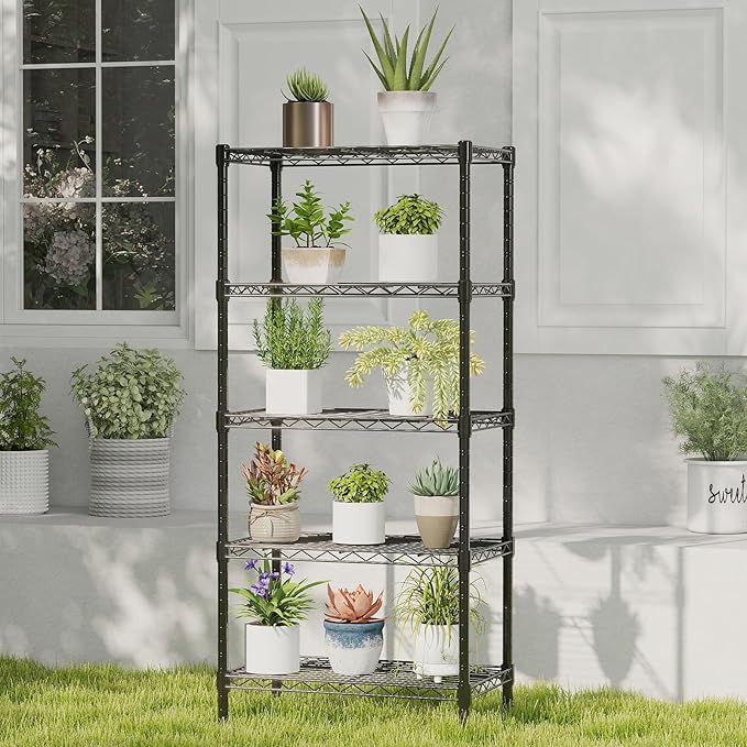 DUMOS 5-Tier Metal Wire Storage Shelves, Adjustable Standing Storage Rack Shelf, Heavy Duty Steel Shelving Unit Organizers for Kitchen Bathroom Pantry Garage, 23.2" W×13.4" D×59.8" H, Black