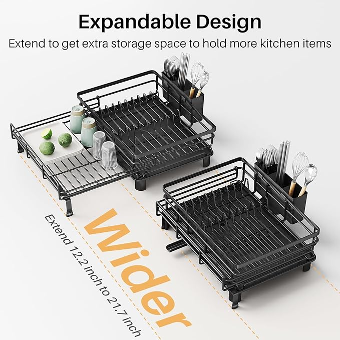 Dish Drying Rack, Extendable Dish Rack, Black