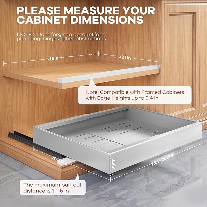 2 Pack Expandable Width (15.15"-26.3") Pull Out Cabinet Organizer 21" Deep