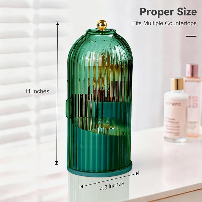 360° Rotating Makeup Brush Holder with Lid, Green