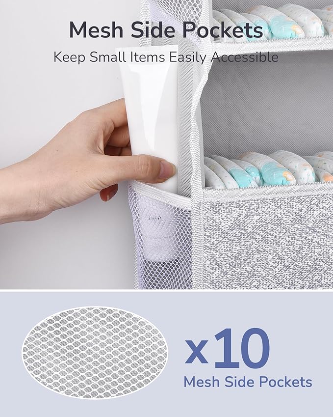 1 Pack Over Door Organizer with 5 Large Pockets 10 Mesh Side Pockets, Light Gray