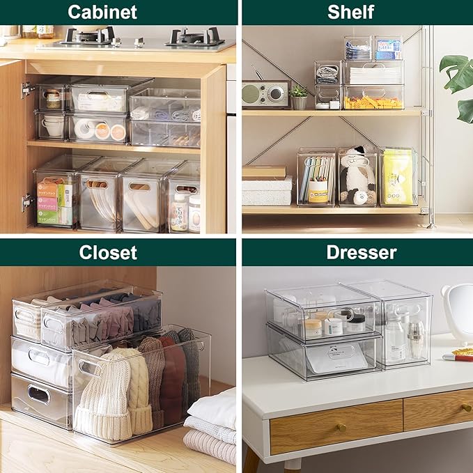 Fridge Drawers, 3-Pack Clear Stackable Pull Out Refrigerator Organizer Bins