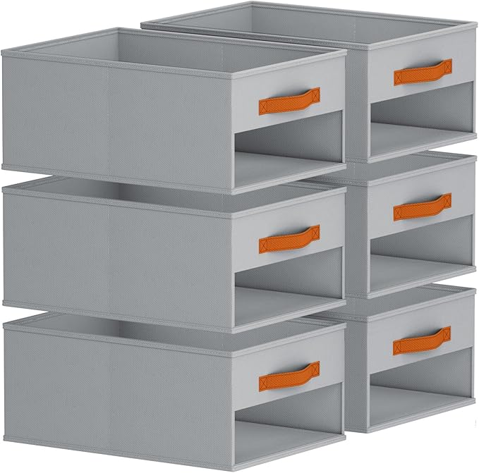 Homsorout Drawer Organizers and Storage - 6 Pack Foldable Pants Organizer with Clear Window & Handles, Fabric Closet Organizer for Clothes, Jeans, Sweaters, Towels, T-shirt, Scarf (Grey)