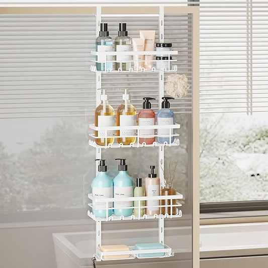 4-Tier Over-the-Door Shower Caddy with Adjustable Shelves, Rustproof, White