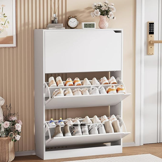 Shoe Storage Cabinet, White, 47.2" x 31.5" x 9.25"