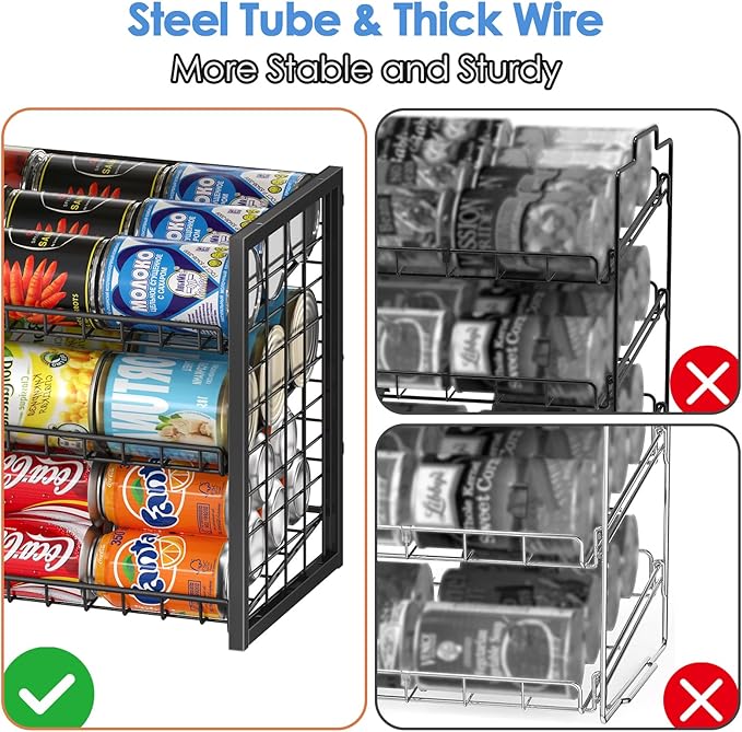 X-cosrack 2 Packs 3 Tier Sturdy Stackable Can Organizer for Pantry, Adjustable Pantry Organizer and Storage for Canned Food Can Goods, Kitchen Can Dispenser Storage Holder for Soda Drinks Snacks