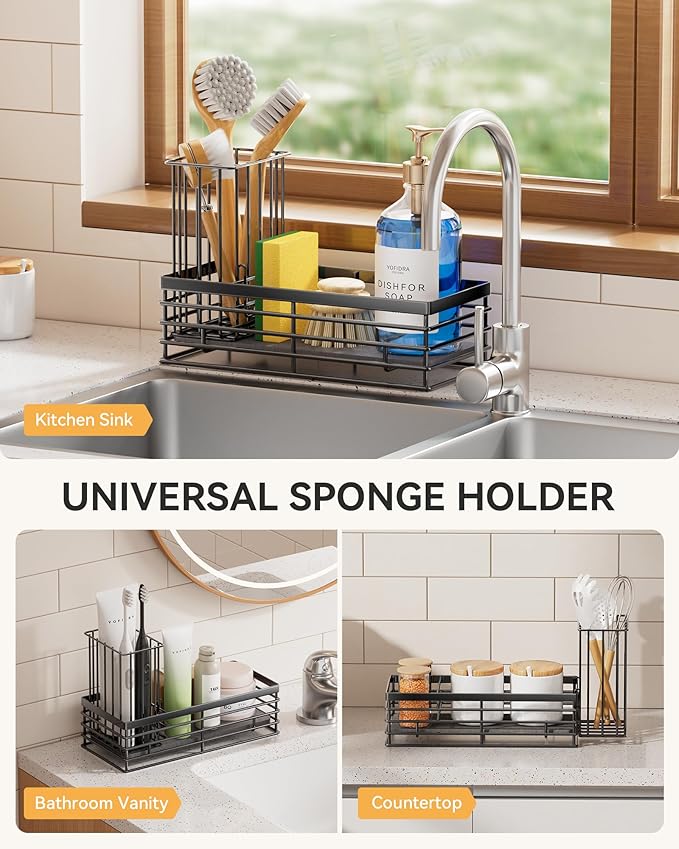 Sponge Holder for Kitchen Sink, Sink Caddy Organizer with Stone Drying Mat