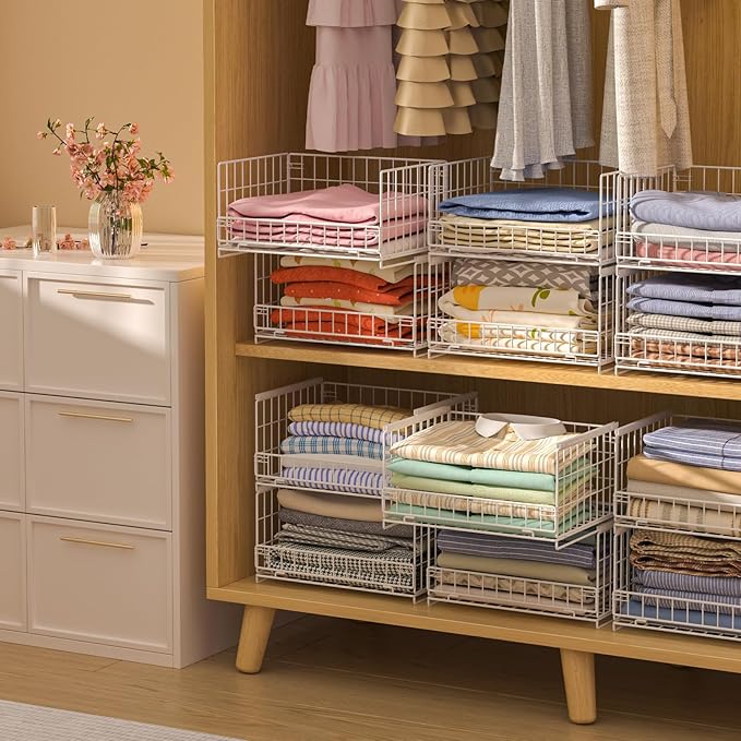 4-Tier Sliding Closet Organizers and Storage Shelves, White