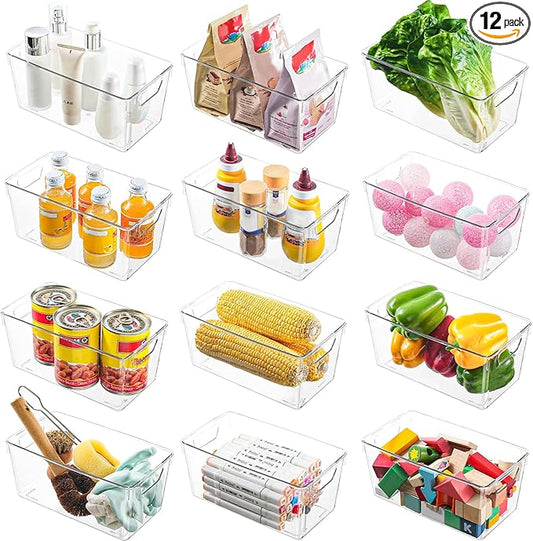 12 Pack Small Clear Plastic Storage Bins