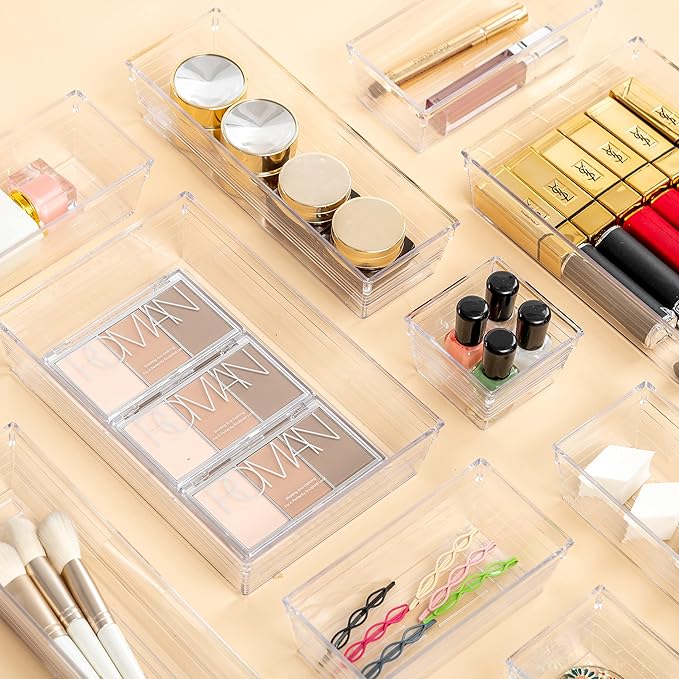 25 PCS Clear Plastic Drawer Organizer Tray
