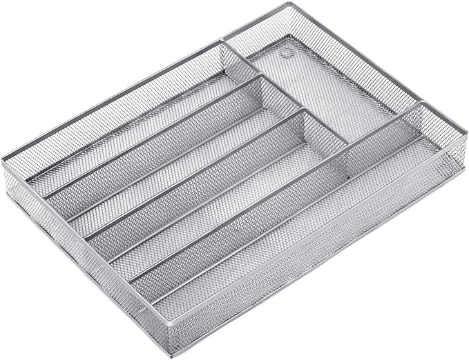 Silverware Drawer Organizer, 5 Compartment Cutlery Tray with Non-Slip Feet