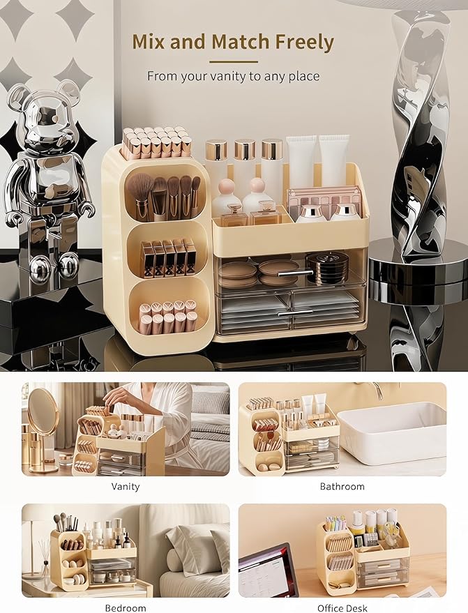 Makeup Organizer for Vanity, Crystal Cream