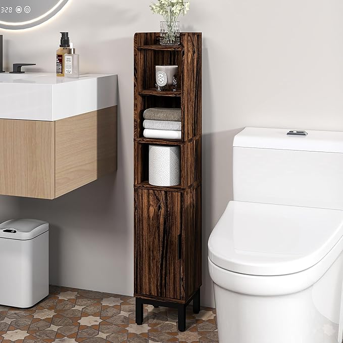 Small Bathroom Storage Cabinet, Walnut, 5-Tier