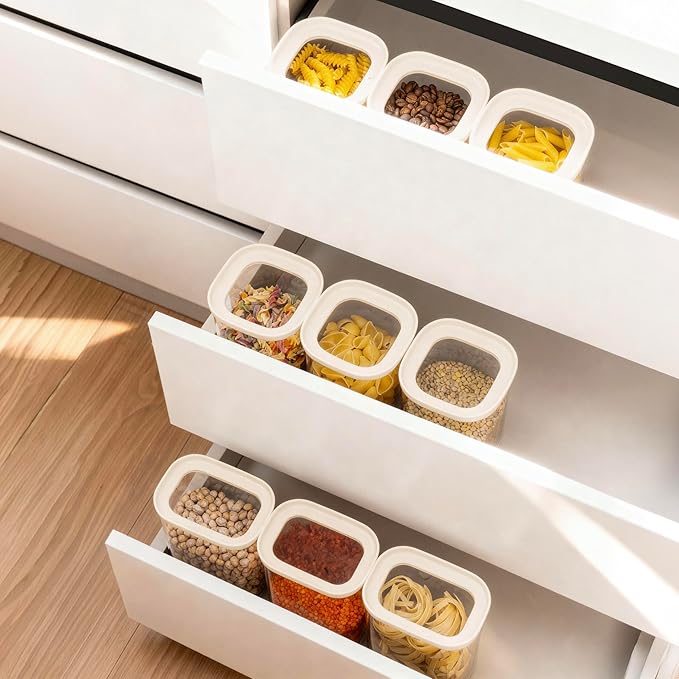 Urban Green Glass Food Storage Jar with Glass Lid in Square Shape, Food Canister Set with Airtight Lids, Pantry Jars for Kitchen Organization, Food Storage Containers in Set of 6