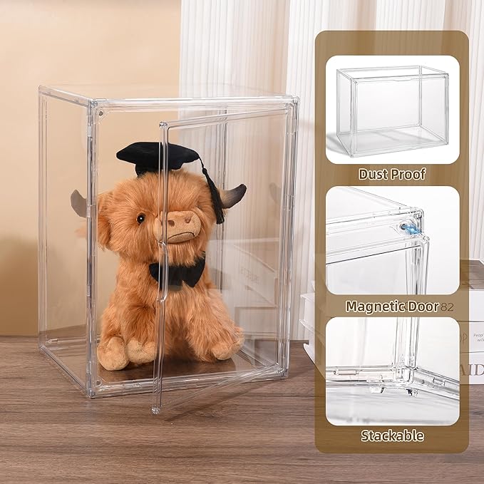 Clear Acrylic Display Case, Stackable Storage Box with Magnetic Lid