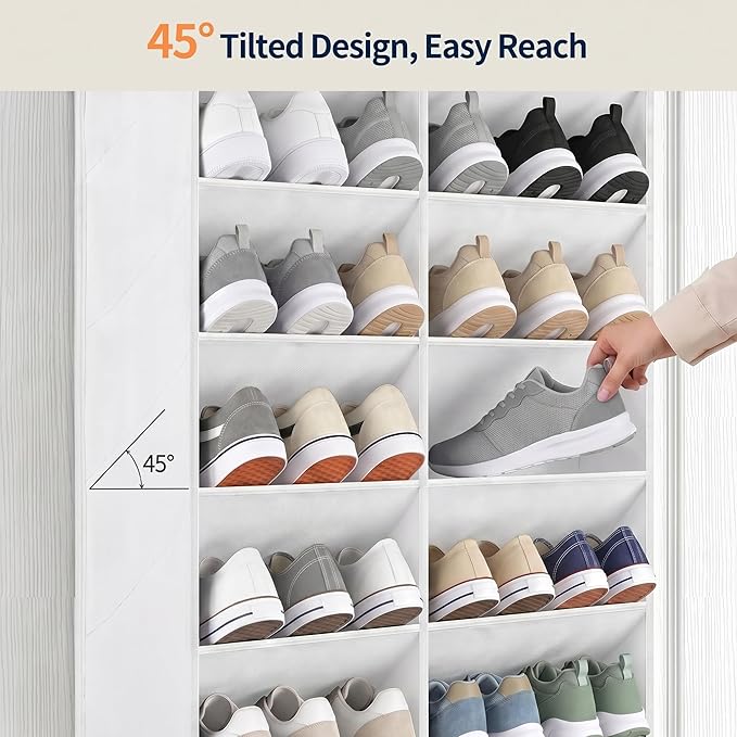 Yecaye 30 Pairs Over the Door Shoe Organizer, Large Capacity Hanging Shoe Rack for Door Hanger with Deep Pockets, Heavy Duty 10 Tier Shoe Holder for Sneakers Boots Heels College Dorm Essentials, White