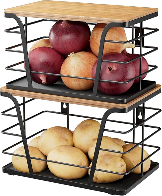 2 Pack Potato and Onion Storage Bins, Black