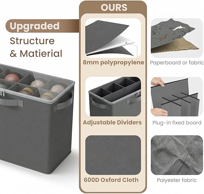 Varhomax Shoe Organizer Box for Closet, Small Fabric Shoe Storage Bin with Adjustable Dividers & Clear Cover, Saving Space Sneakers & Sandals Containers for Entryway, Cubby - Gray