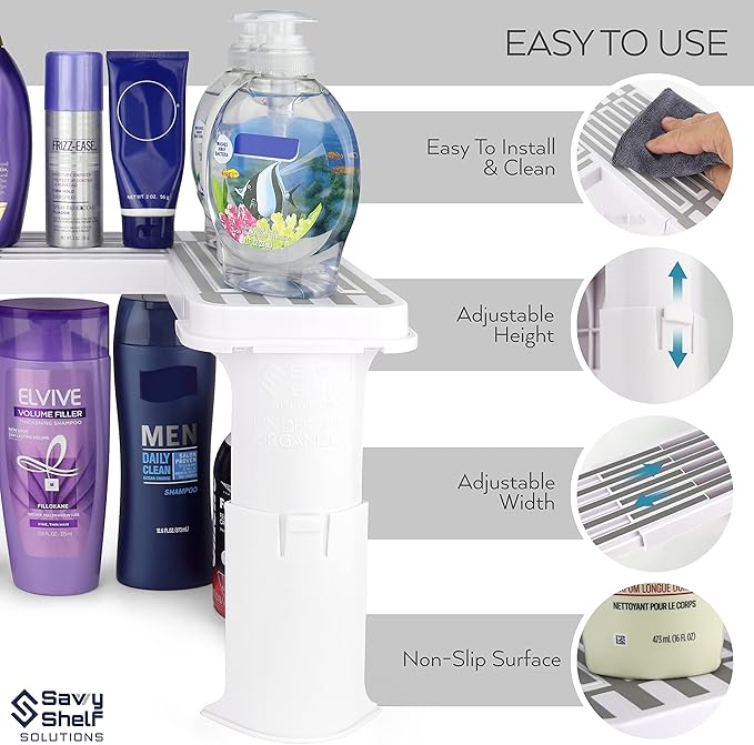 Expandable Under Sink Organizer and Storage I Bathroom Under the Sink Organizer Kitchen Under Sink Shelf I Cleaning Supplies Organizer Under Sink Storage I EXPANDABLE HEIGHT DEPTH & WIDTH