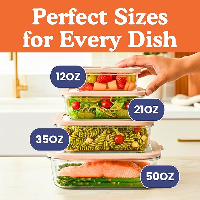 Non-Toxic 4 Pack, Glass Food Storage Containers With Lids, Plastic Free