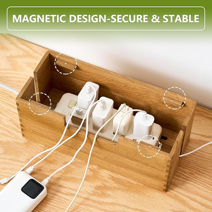 Oak Wood Cable Management Box, Natural