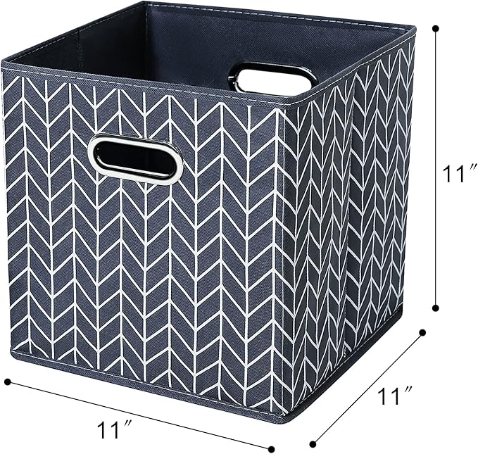 11 Inch Cube Storage Bins , Fabric Cube Organizer Bins with Handle, Foldable Cube Bins for Cloth or Accessary Storage, 11x11x11 Set of 3 (Gray Wave)