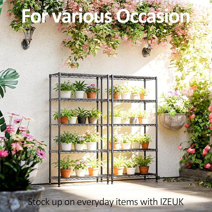 IZEUK 5-Tier Metal Storage Shelving Unit, 1250 lbs, Black,13.8" D x 29.5" W x 59.5" H, Wire Shelf for Home, Kitchen, Office and Garage Organization