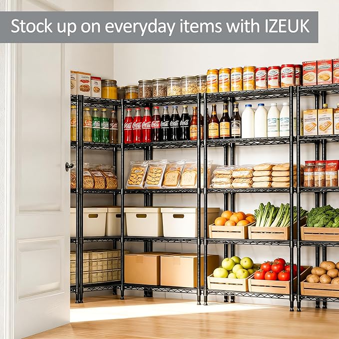 IZEUK 5-Tier Metal Storage Shelving Unit, 1250 lbs, Black,13.8" D x 29.5" W x 59.5" H, Wire Shelf for Home, Kitchen, Office and Garage Organization