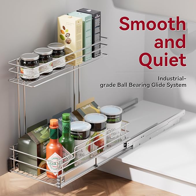 Under Sink Organizer 9" W X17 D, Pull Out Cabinet Organizer 2 Tier, 1 Pack