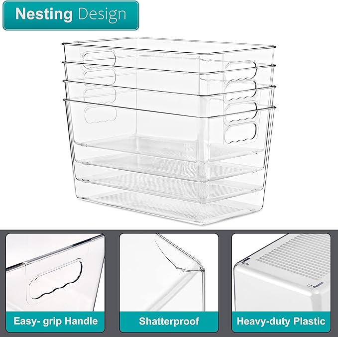 Sorbus Clear Storage Bins with Lids, 8 Pack X-Large Organization Bins with Handles – Clear Stackable Storage Containers for Storage, Pantry, Fridge, Cabinet, Closet & Kitchen Organization – BPA-Free