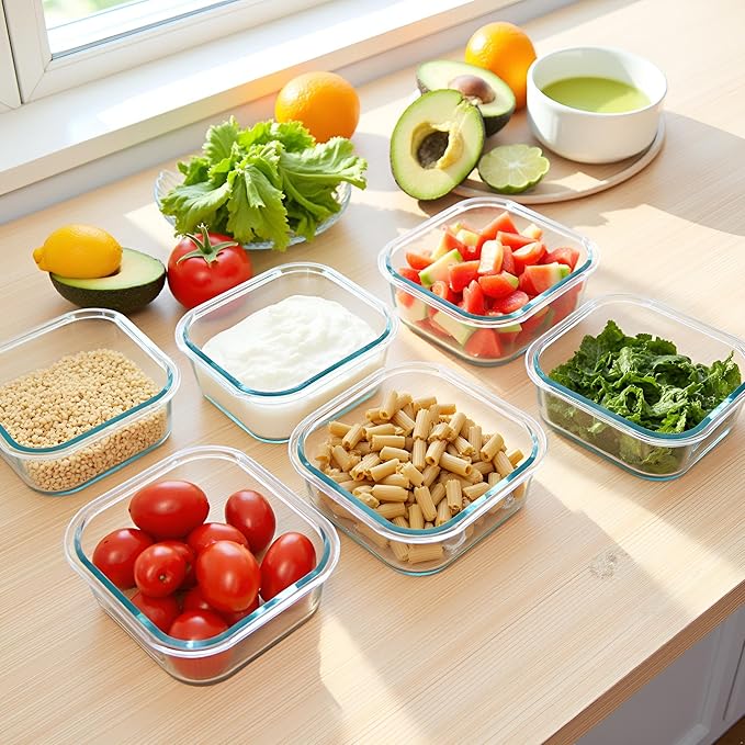 Square 2cup Glass Food Storage Containers with Airtight Lids