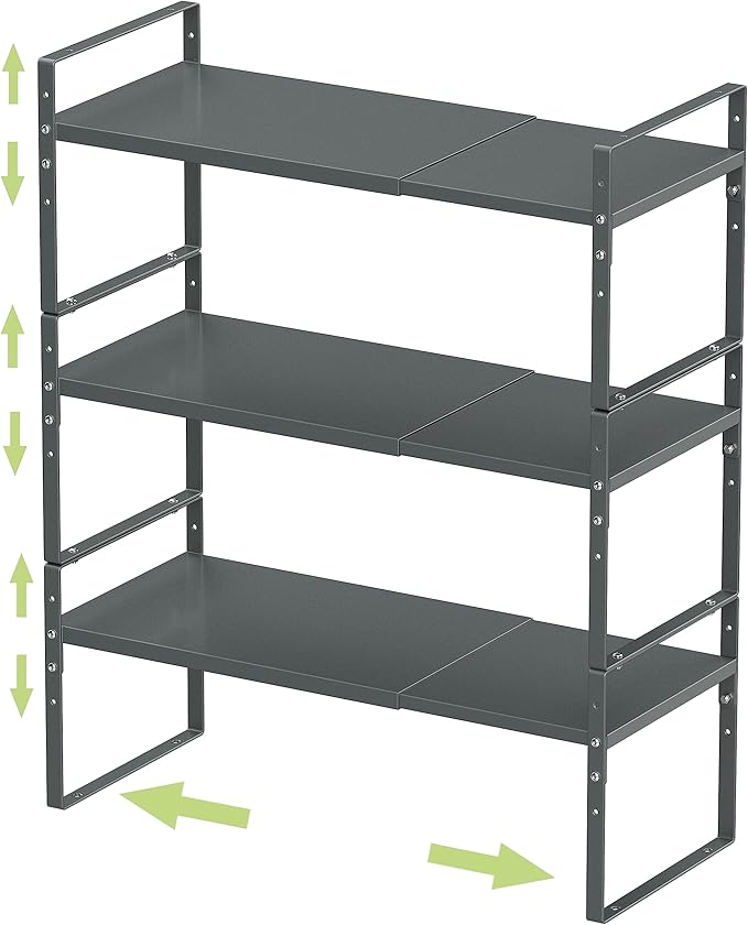 Jojocross Expandable Stackable Spice Rack Cabinet Shelf Organizer in Cabinets Shelves Kitchen Cupboard Organization Stack up Racks Pantry Countertop Storage (Gray, Medium 3 Packs)