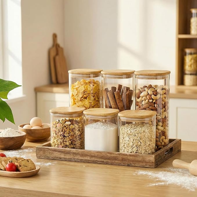 27oz, 4 Pack Square Glass Jars with Bamboo Lids