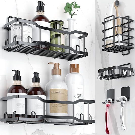 Shower Caddy Bathroom Shelves, The Athena Silken 4 Set, 40LB Capacity, Black