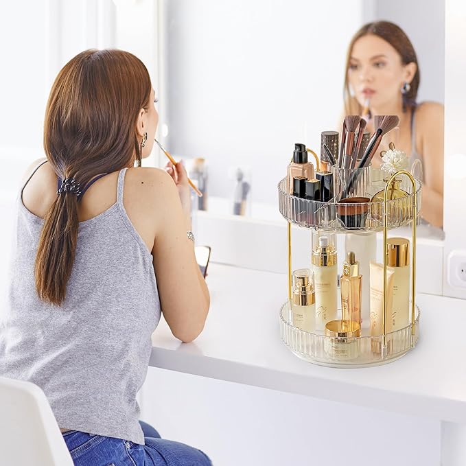 360 Rotating Makeup Organizer for Vanity, White
