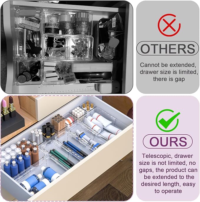 25 Pcs Clear Drawer Organizer, Adjustable Drawer Storage Box