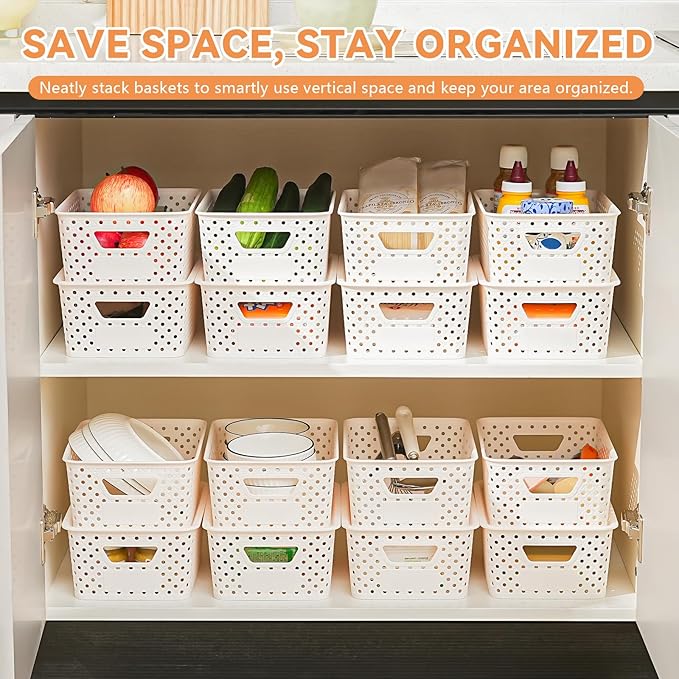 10 Pack Small Plastic Storage Bins with Lids, Stackable Plastic Storage Baskets for Organizing with Handles, Organizer Bins with Labels for Room, Craft, Containers for Pantry Organizers and Storage