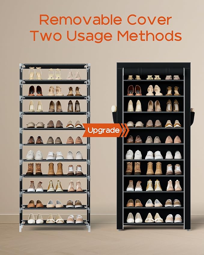 Shoe Rack with Covers, 10 Tiers Tall Shoe Rack Organizer, SRT103B01