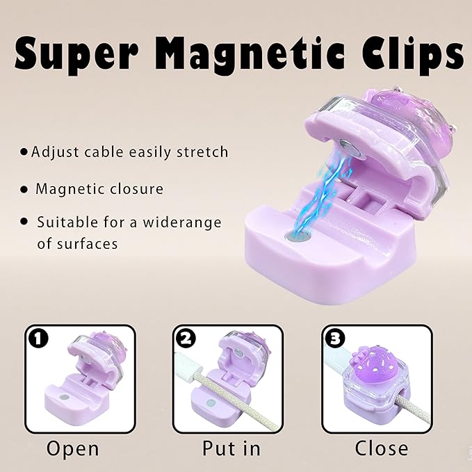 3Pack Magnetic Cable Clips for Nightstand, Strawberry