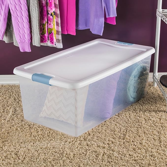 8-Pack Latching Box, Under Bed Storage Bins with Lids, Clear Plastic, 106 Quart