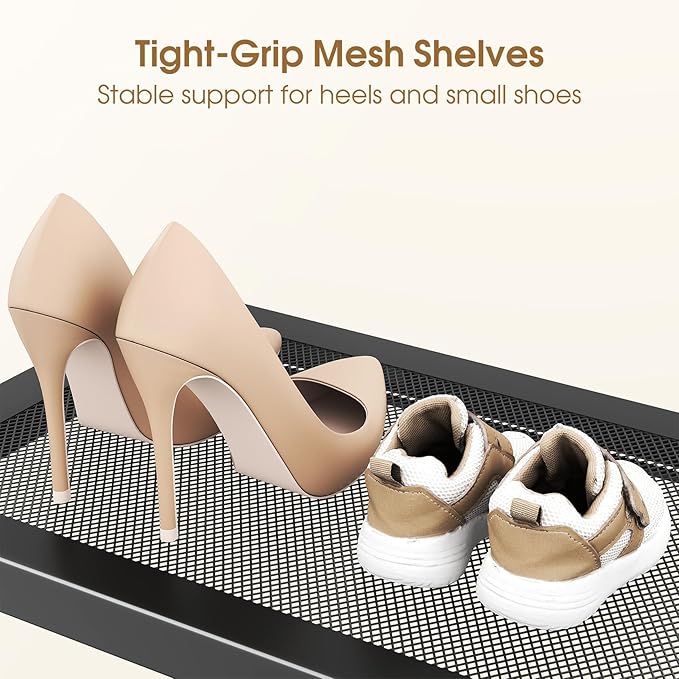 Expandable Shoe Rack for Closet, Black, 4-Tier